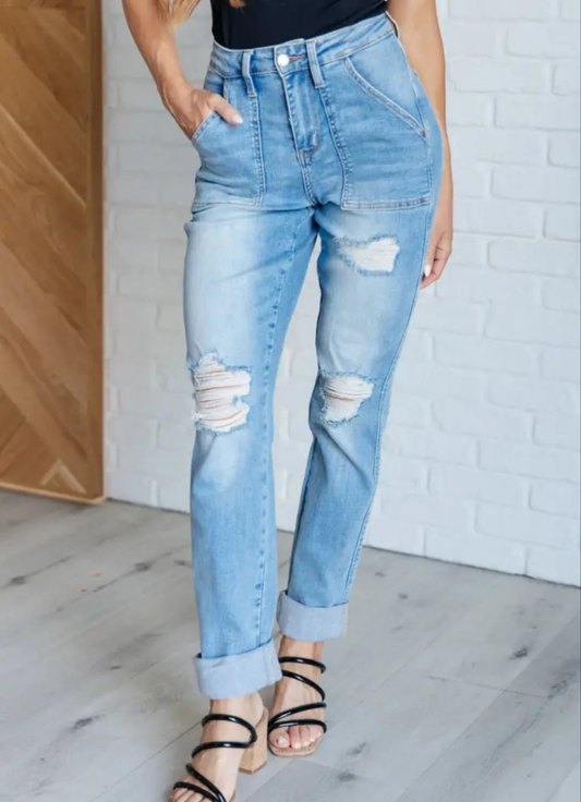 Judy Blue High Rise patch pocket boyfriend jeans