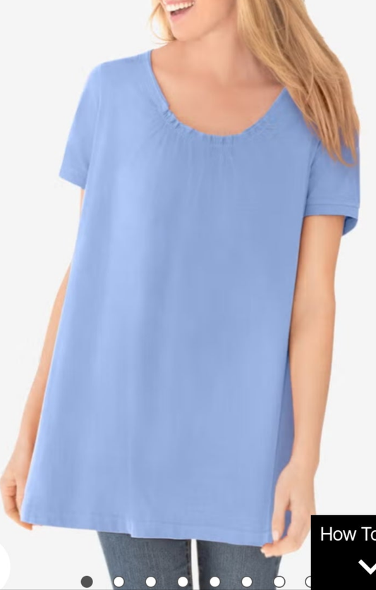 Perfect Shirt Sleeve Shirred U Neck Tunic